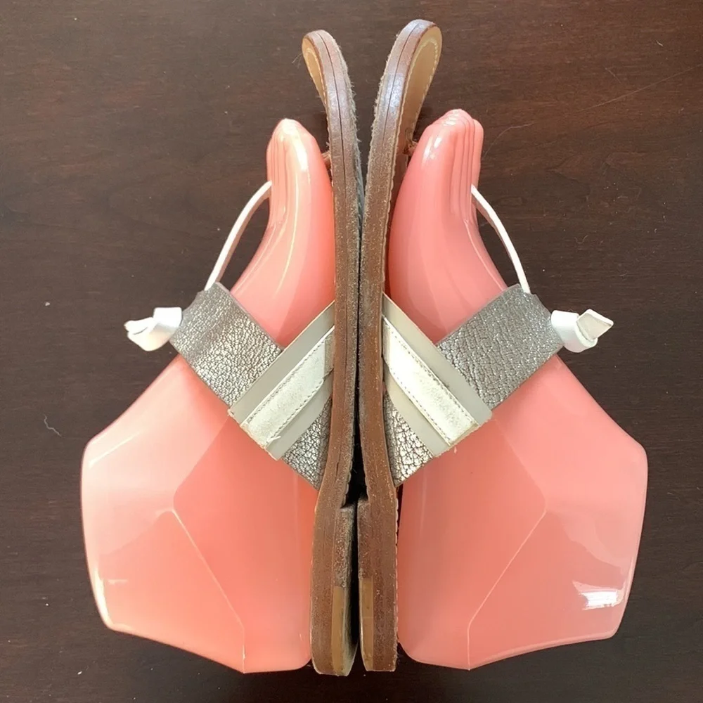 rag & bone Knotted White & Silver Sandals Size 7.5 (37.5) Neutral Metalic